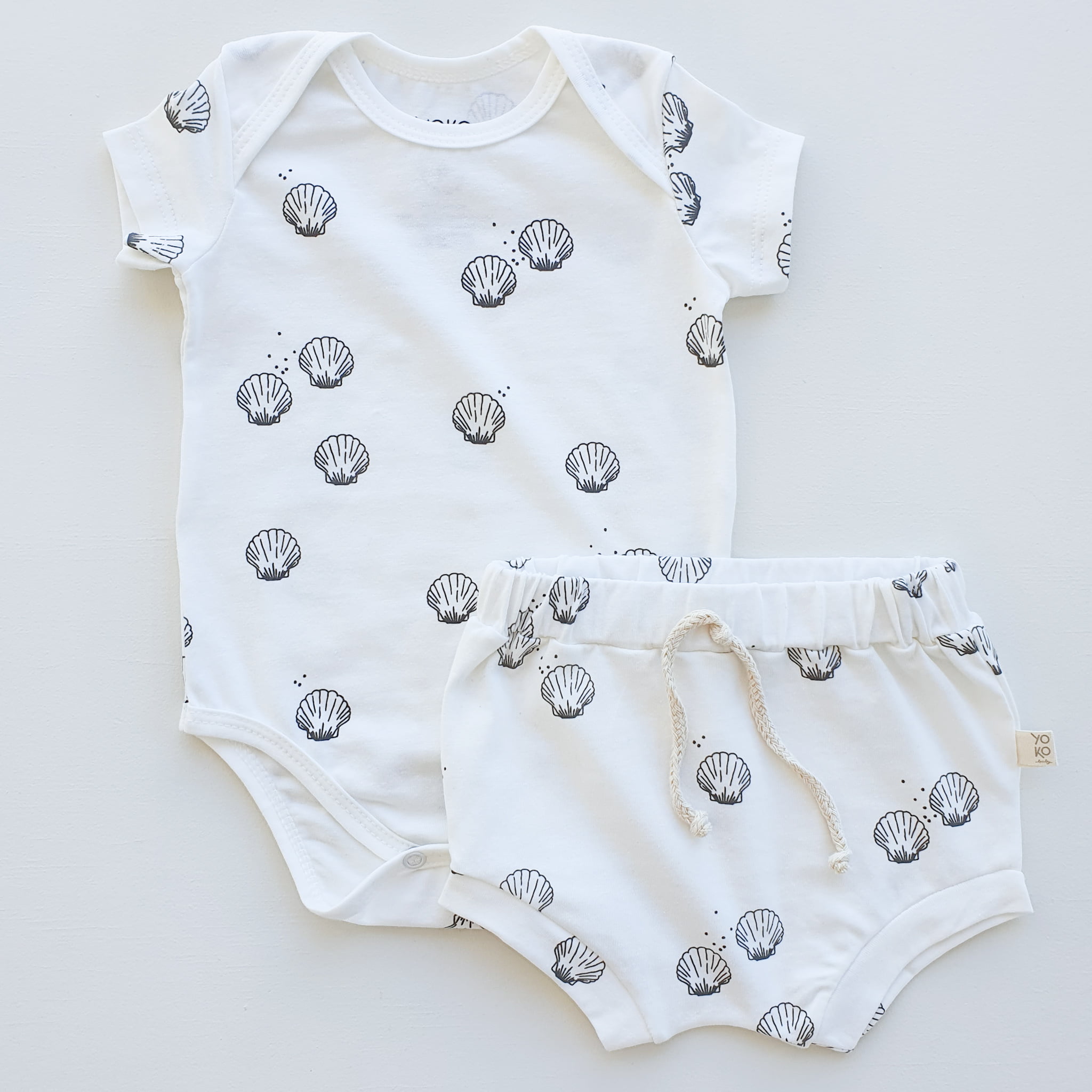 Conjunto Bebe Body Manga Curta e Tapa Fraldas Gaivotas - Off White