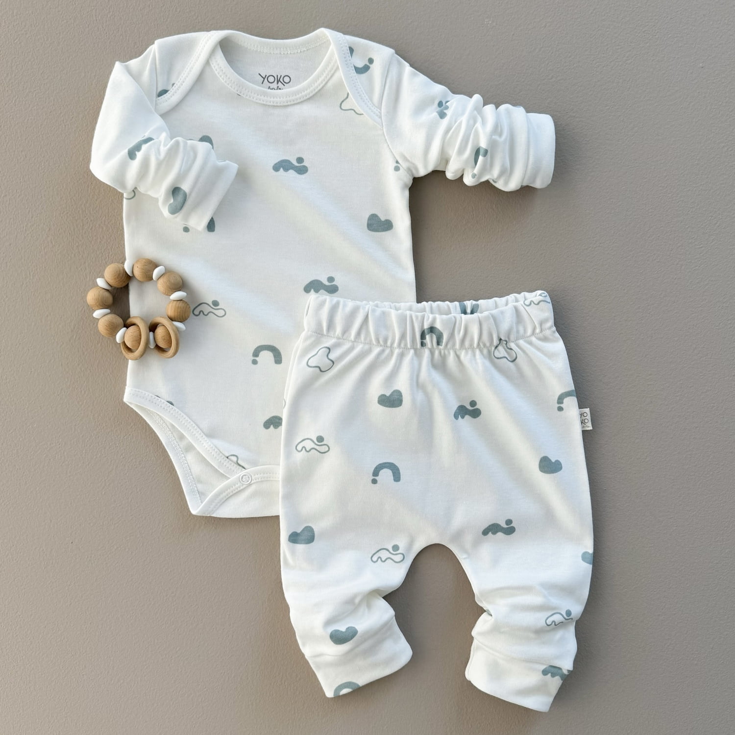 Conjunto Bebe Body Manga Longa e Calça Saruel - Arte Natural Azul