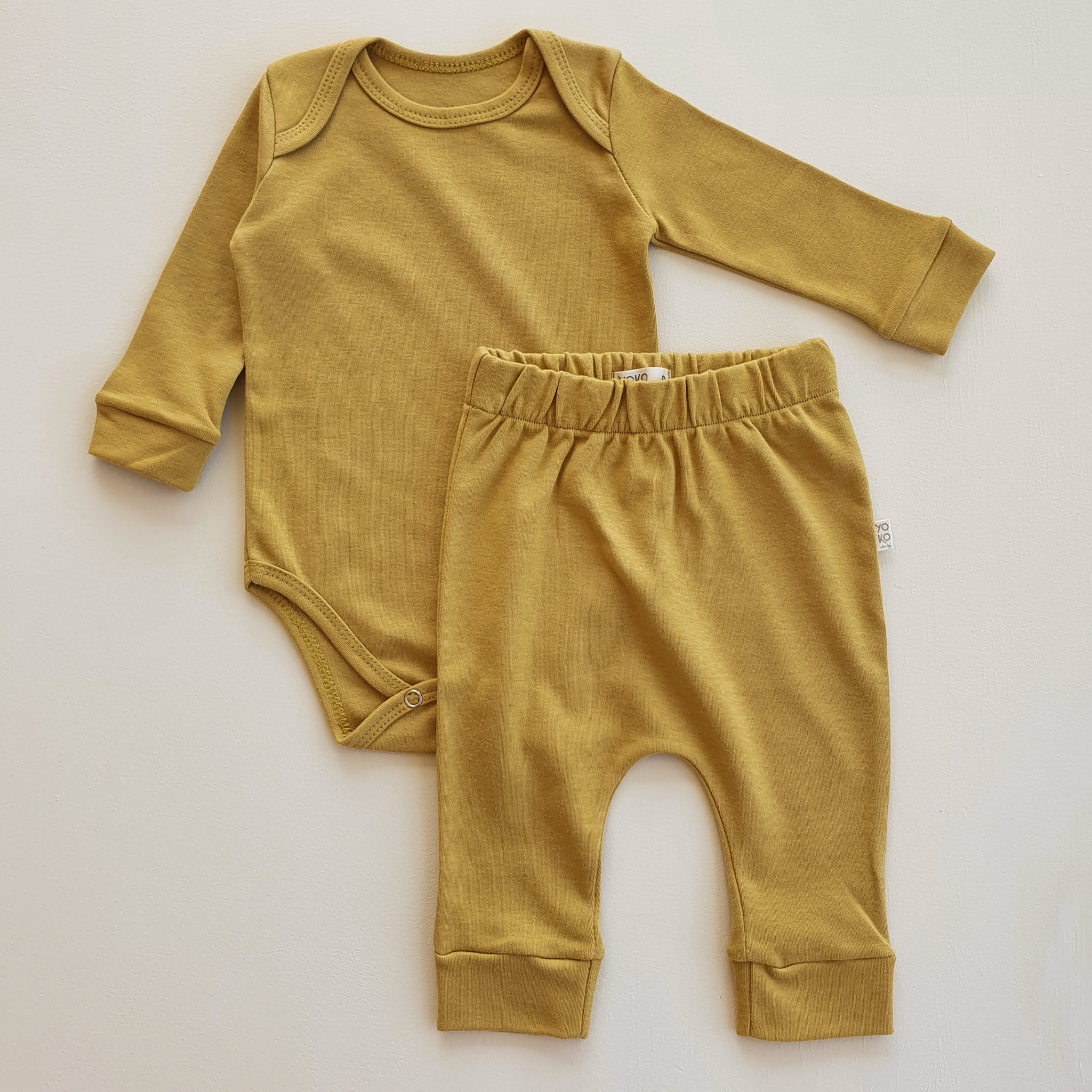 Conjunto Bebe Body Manga Longa e Calça Saruel - Mostarda