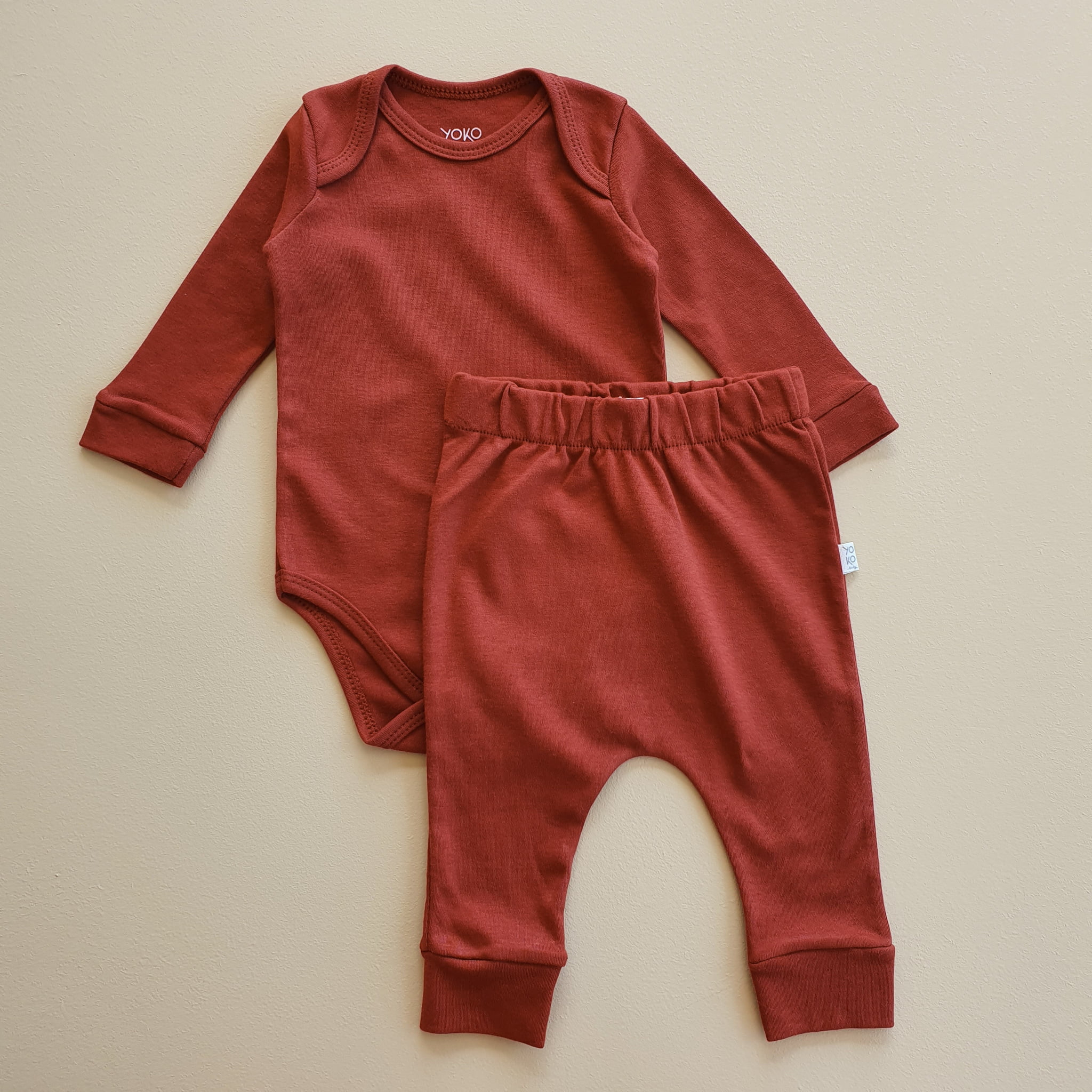 Conjunto Bebe Body Manga Longa e Calça Saruel - Terracota