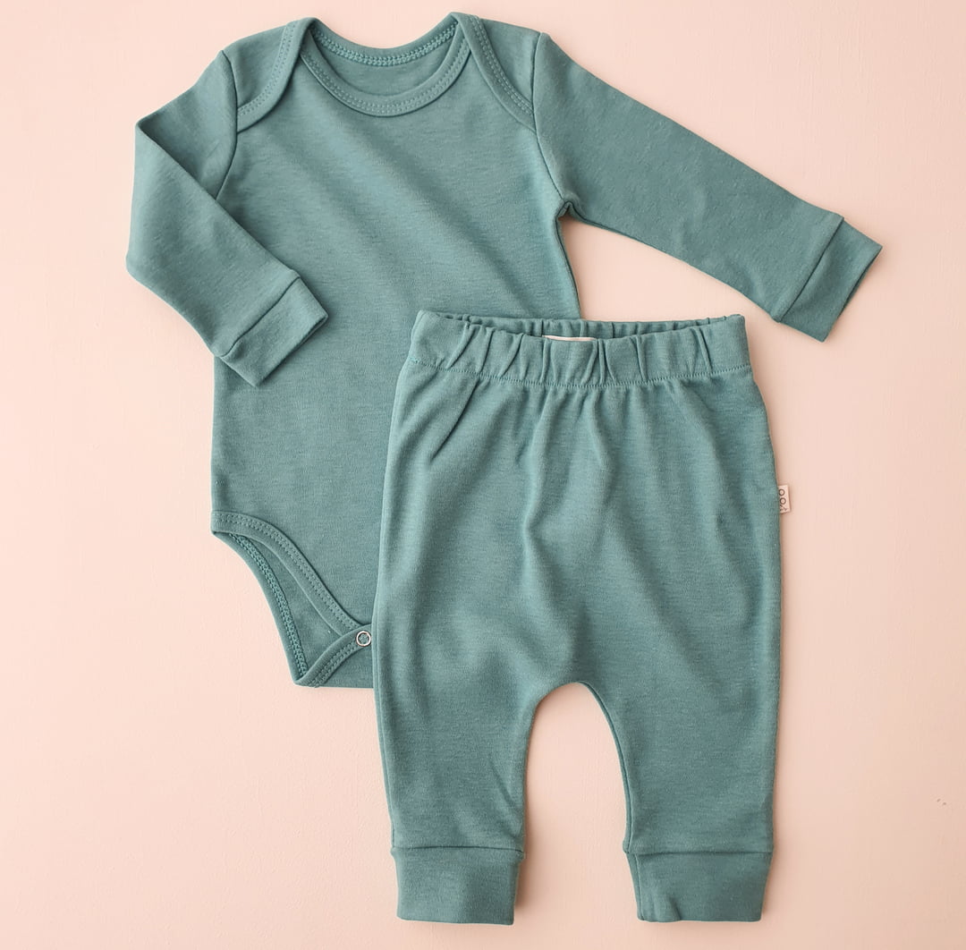 Conjunto Bebe Body Manga Longa e Calça Saruel - Verde Jade