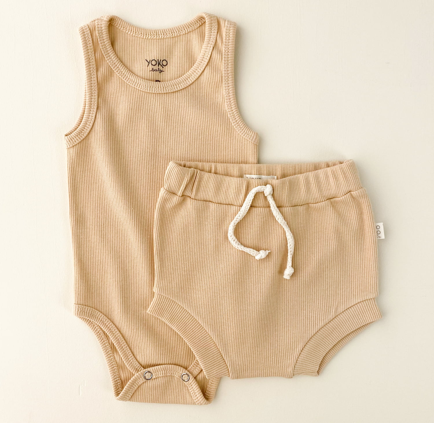 Conjunto Bebe Body Regata Canelado - Amêndoa