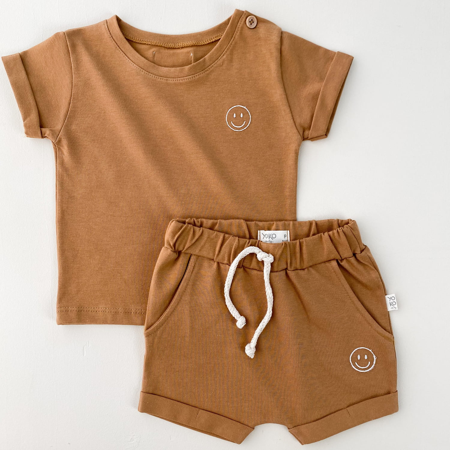 Conjunto Bebe Camiseta e Short - Caramelo