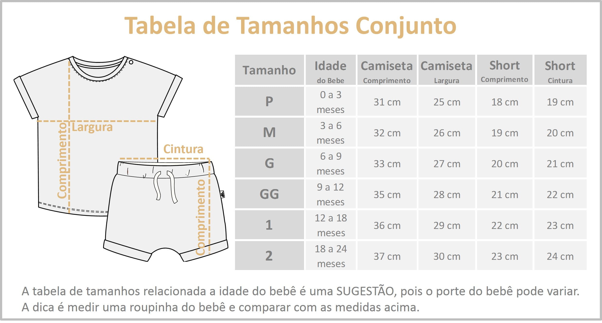 tabela tamanho conjunto bebe