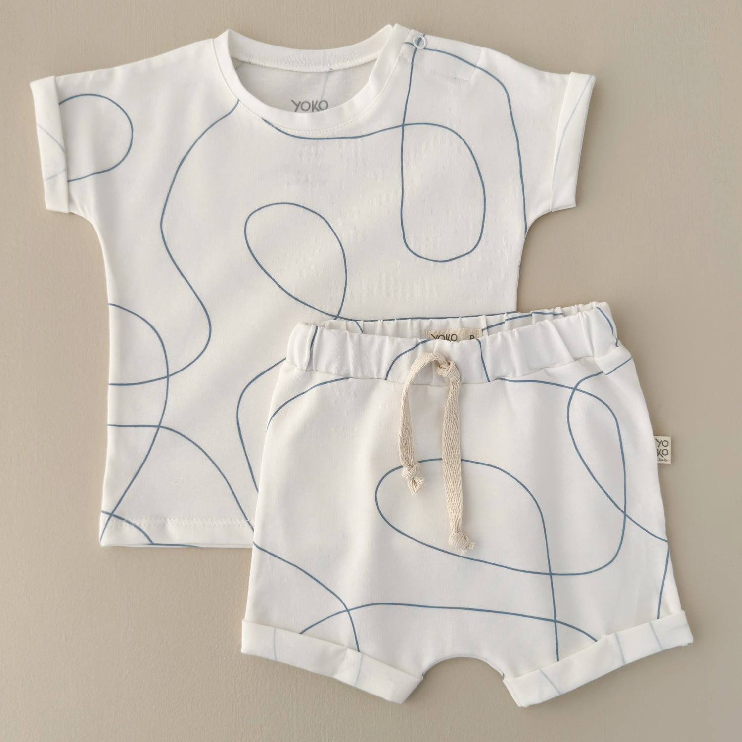 Conjunto Bebe Camiseta e Shorts - Linhas Orgânicas Azul Gelato