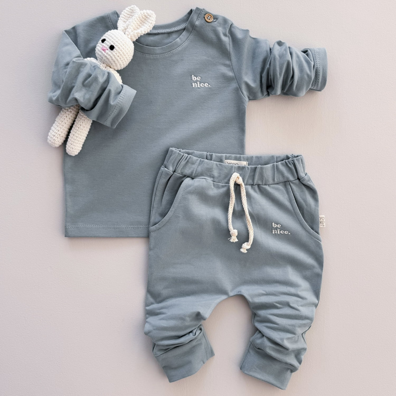 Conjunto Bebe Camiseta Manga Longa e Calça - Azul Celeste