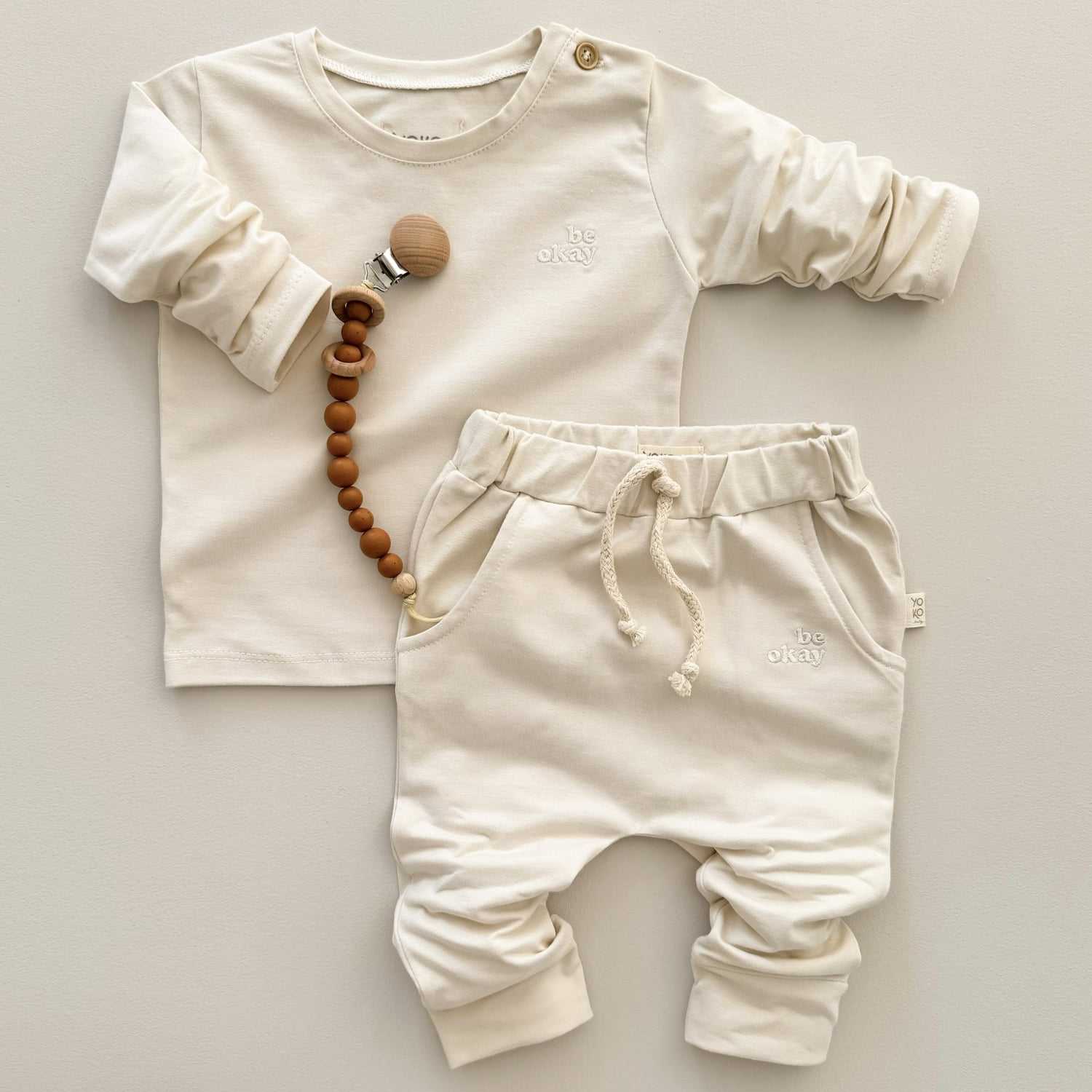 Conjunto Bebe Camiseta Manga Longa e Calça - Marfim