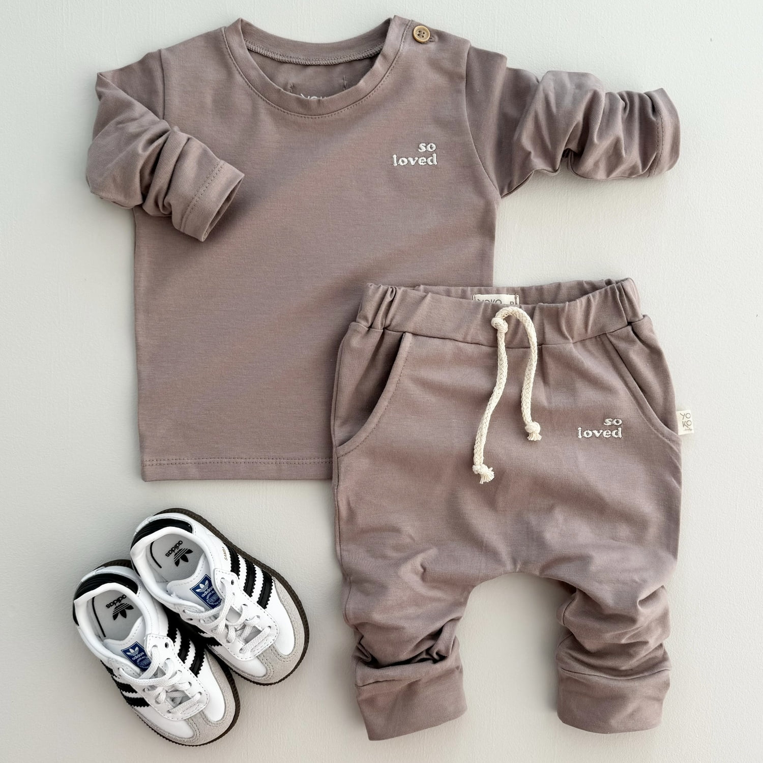 Conjunto Bebe Camiseta Manga Longa e Calça - Marrom Cappuccino