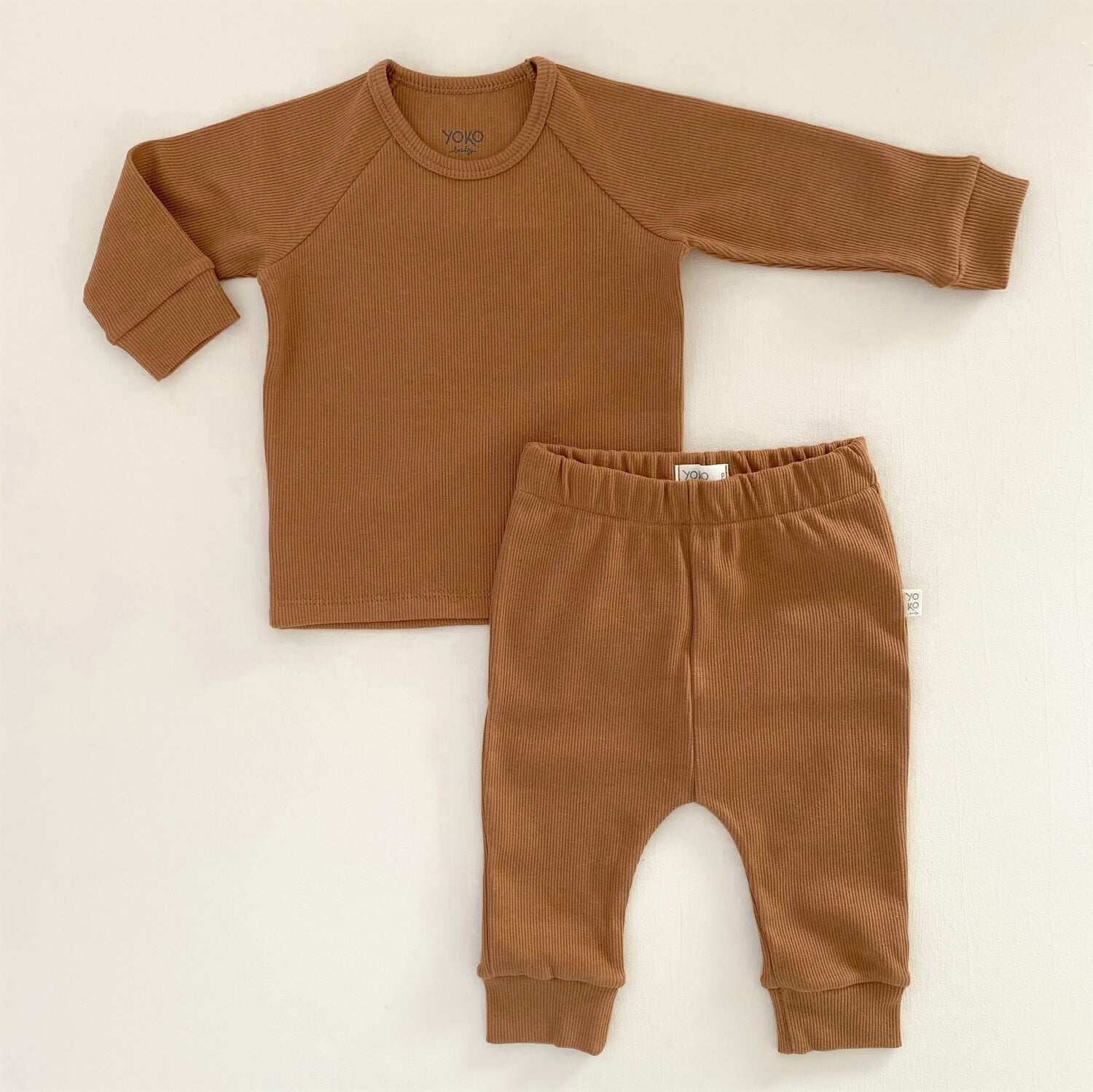 Conjunto Bebe Manga Longa Canelado - Caramelo