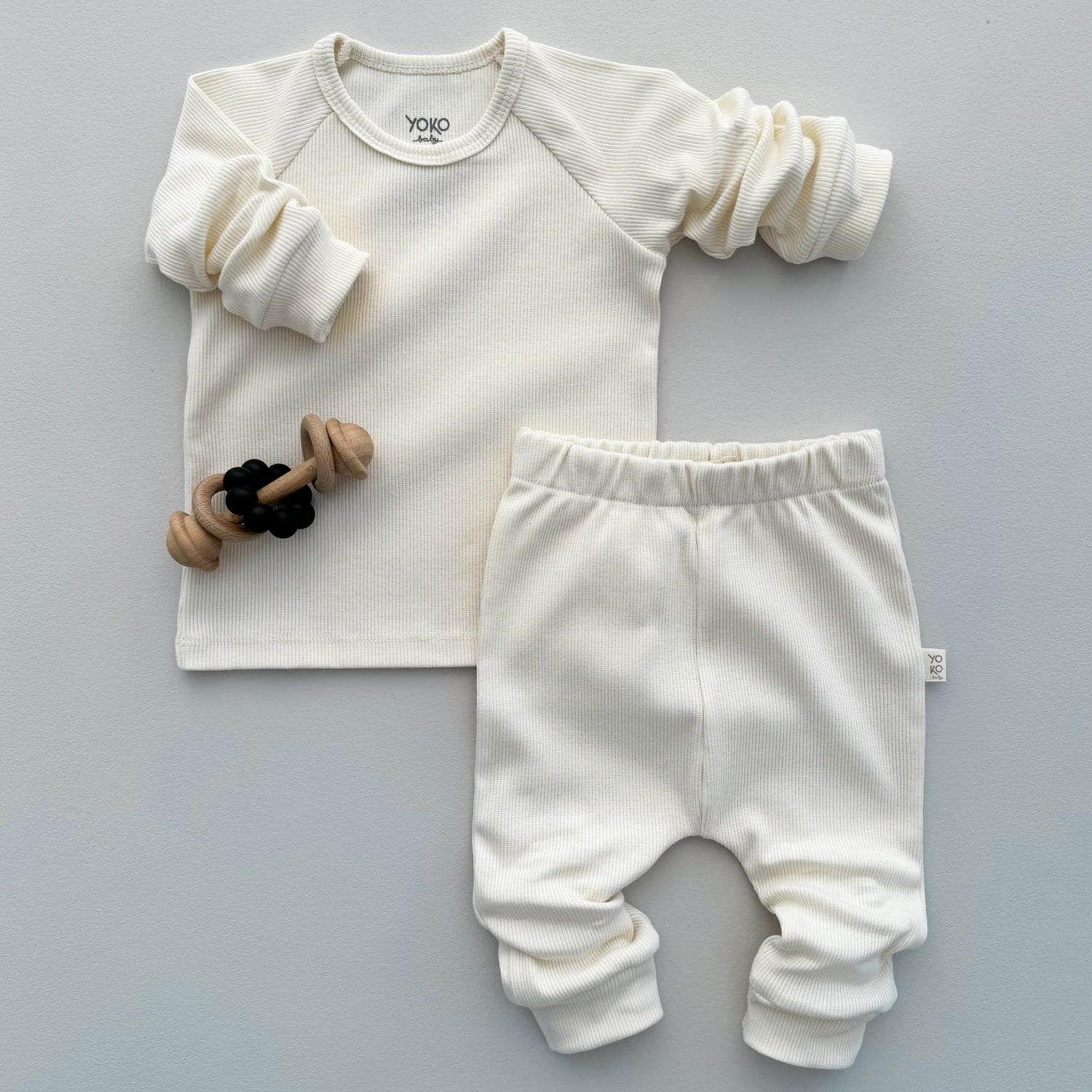 Conjunto Bebe Manga Longa Canelado - Natural