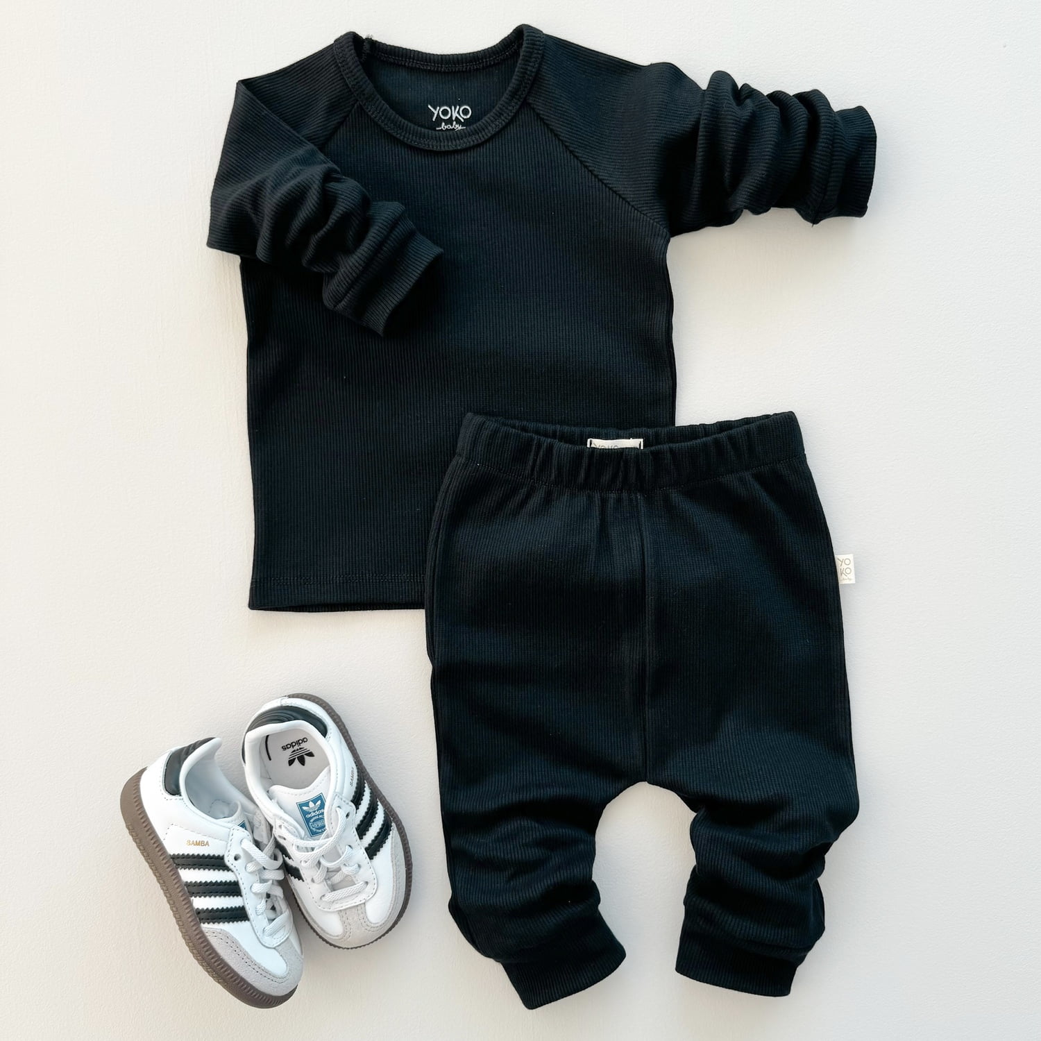 Conjunto Bebe Manga Longa Canelado - Preto