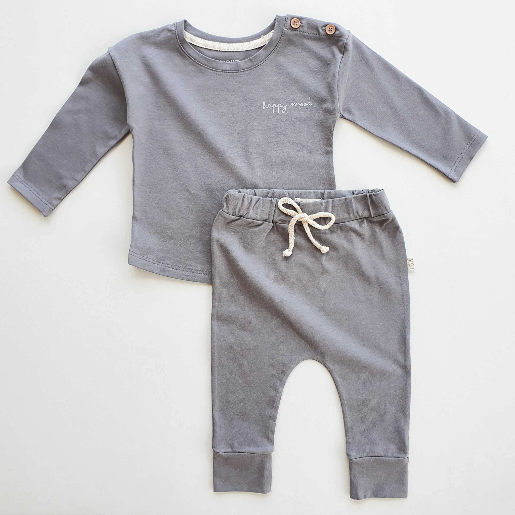 Conjunto Bebe Manga Longa Cotton - Chumbo