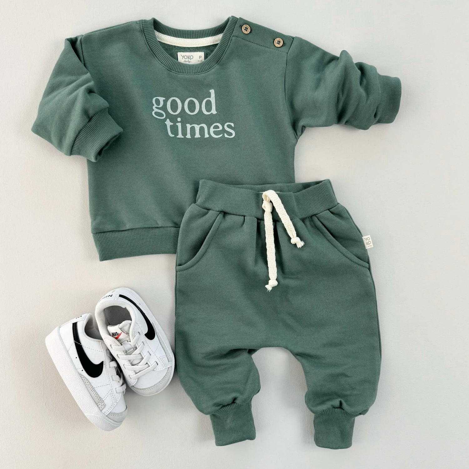 Conjunto Bebe Moletom Peluciado Comfy Good Times - Verde Bonsai