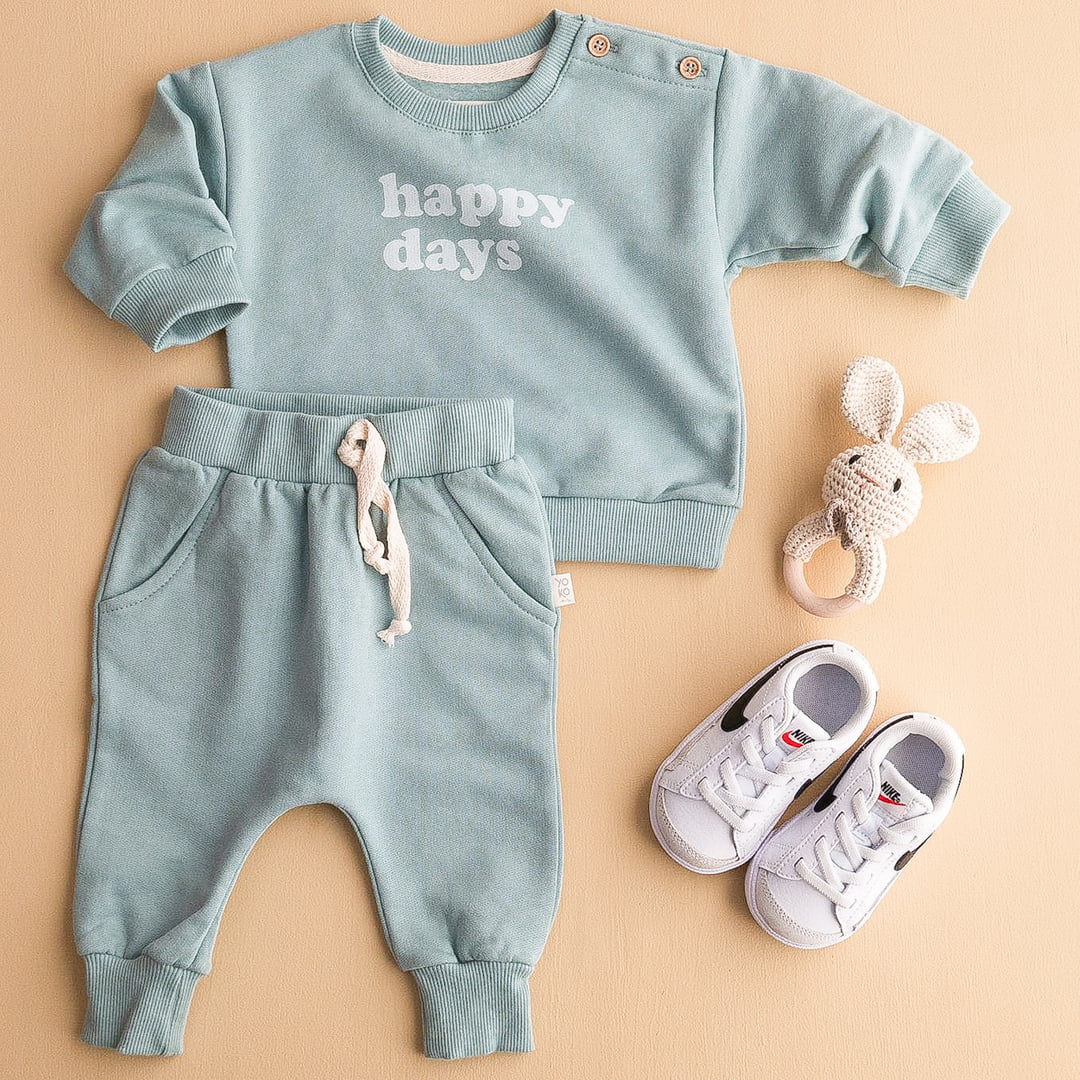 Conjunto Bebe Moletom Peluciado Comfy Happy Days - Aqua