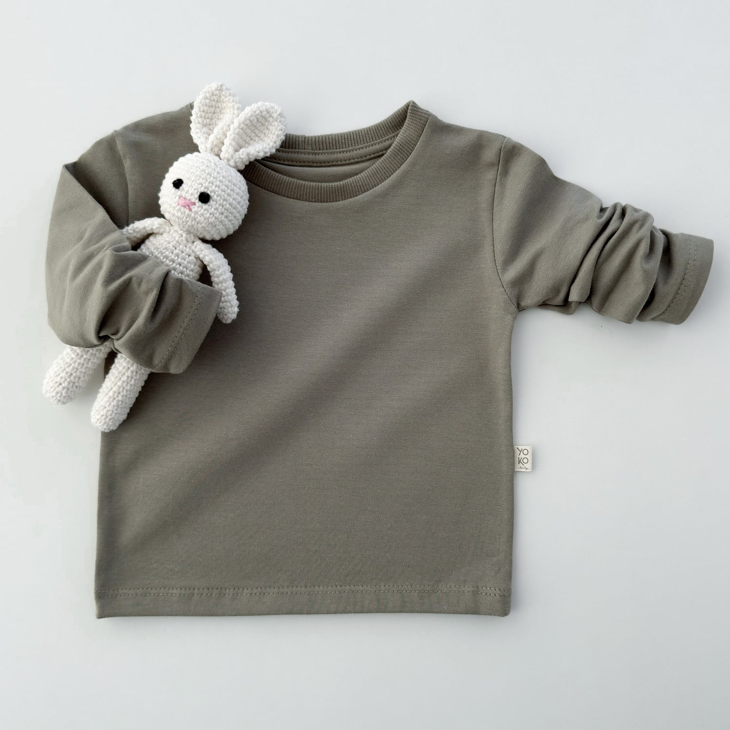 Camiseta Bebê Manga Longa Unissex - Cotton Premium Leve - Verde Oliva