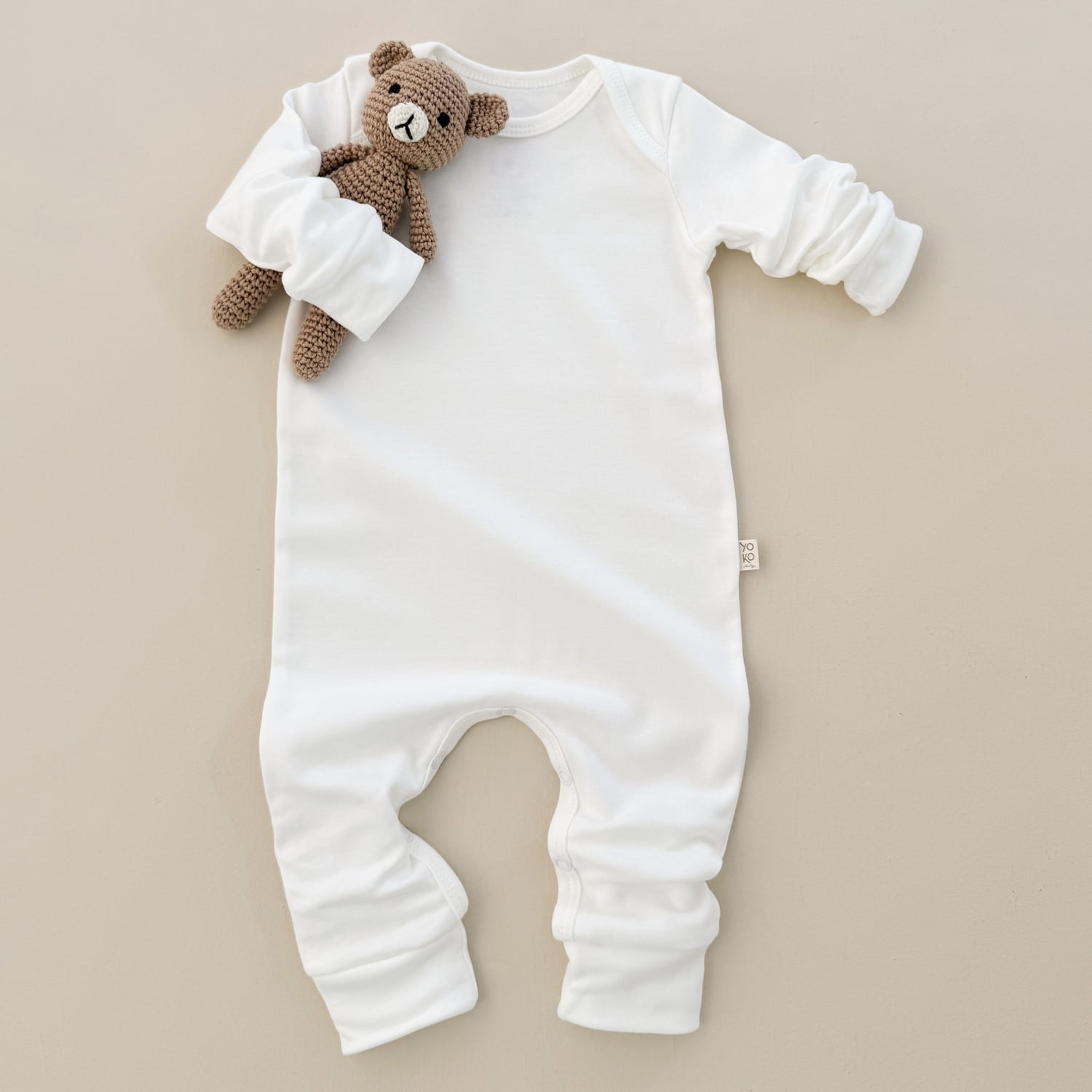Macacão Bebê Manga Longa Unissex - Algodão Premium - Off White