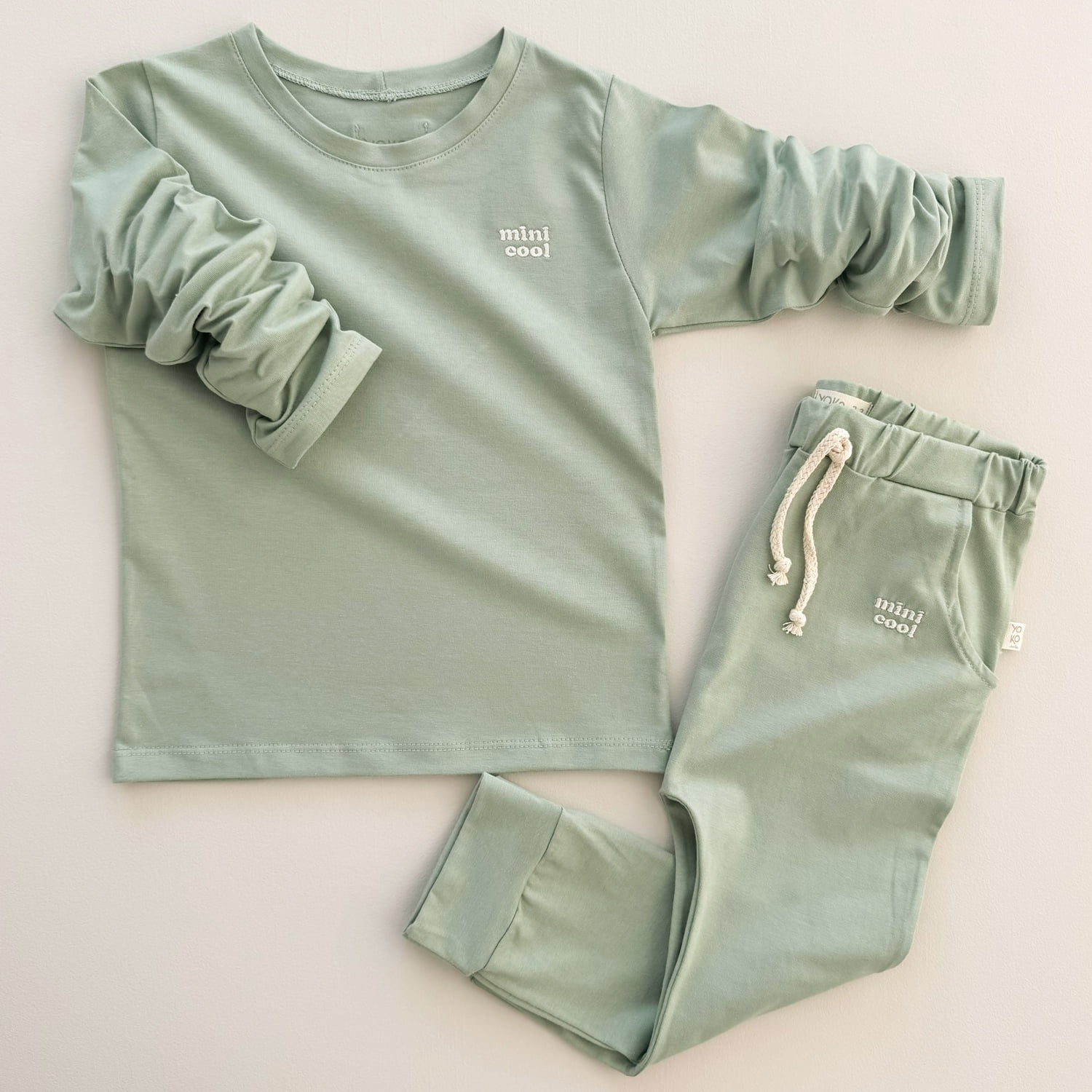 Conjunto Kids Camiseta Manga Longa e Calça Cotton - Verde Sálvia