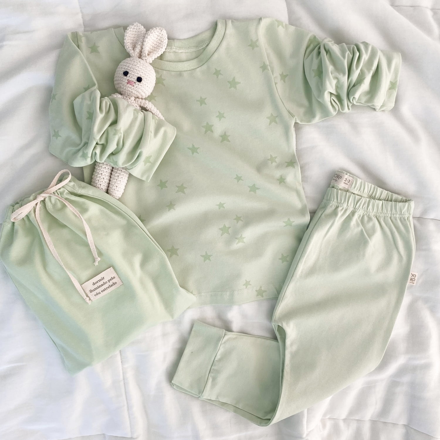 Conjunto Kids Pijama Manga Longa - Verde Menta e Estrelas