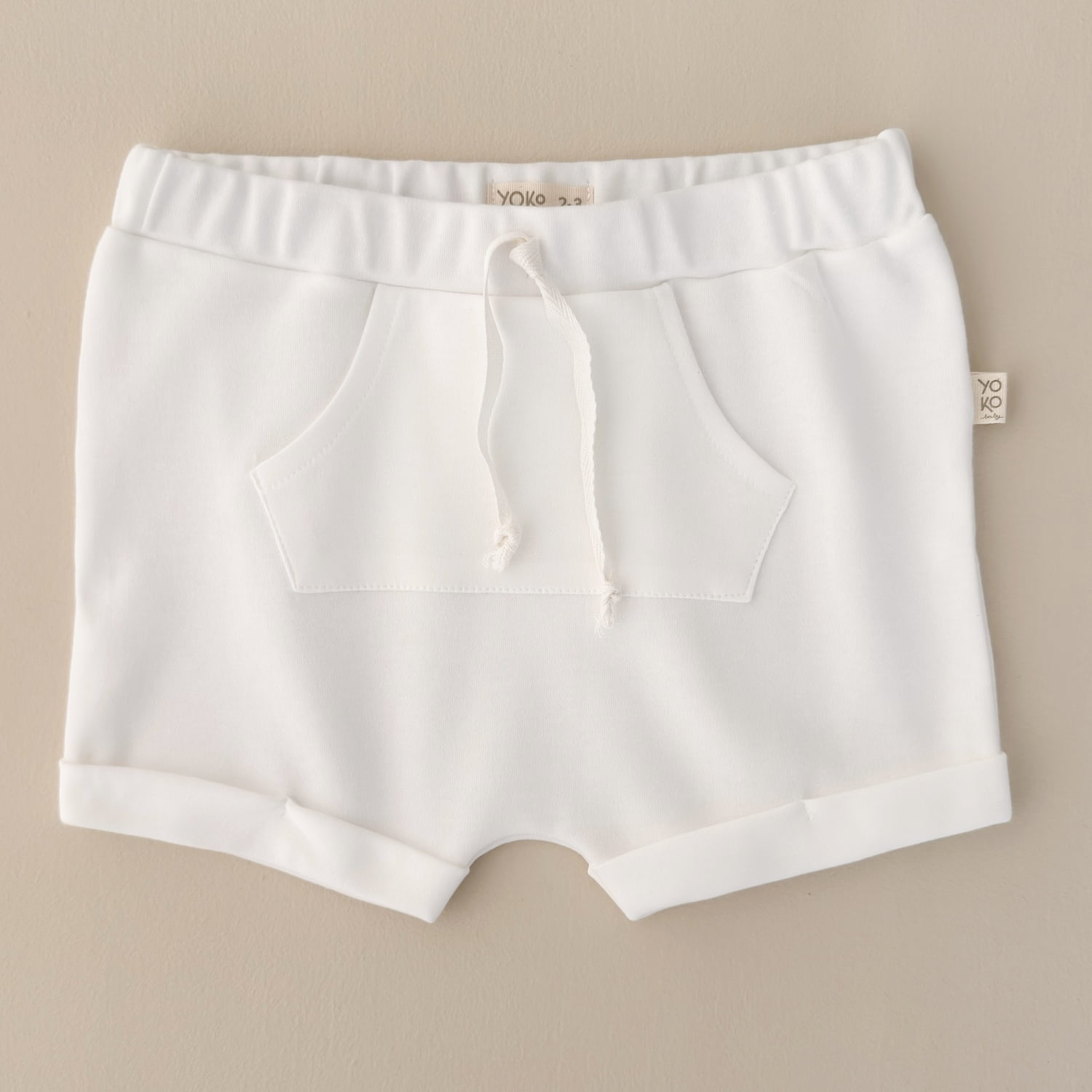Shorts Saruel Infantil Bolso Canguru Unissex - Algodão Premium - Off White