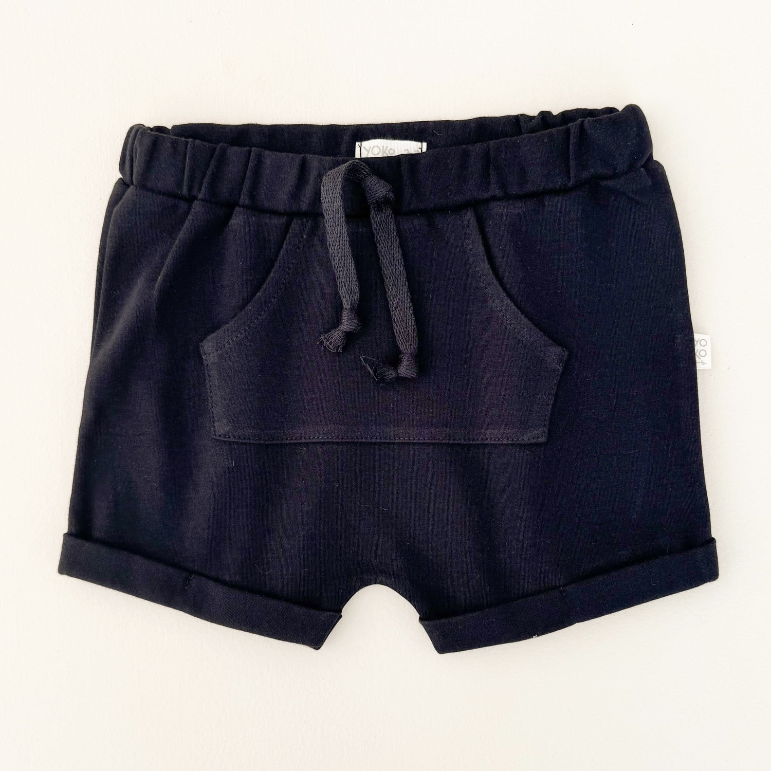Shorts Saruel Infantil Bolso Canguru Unissex - Algodão Premium - Preto