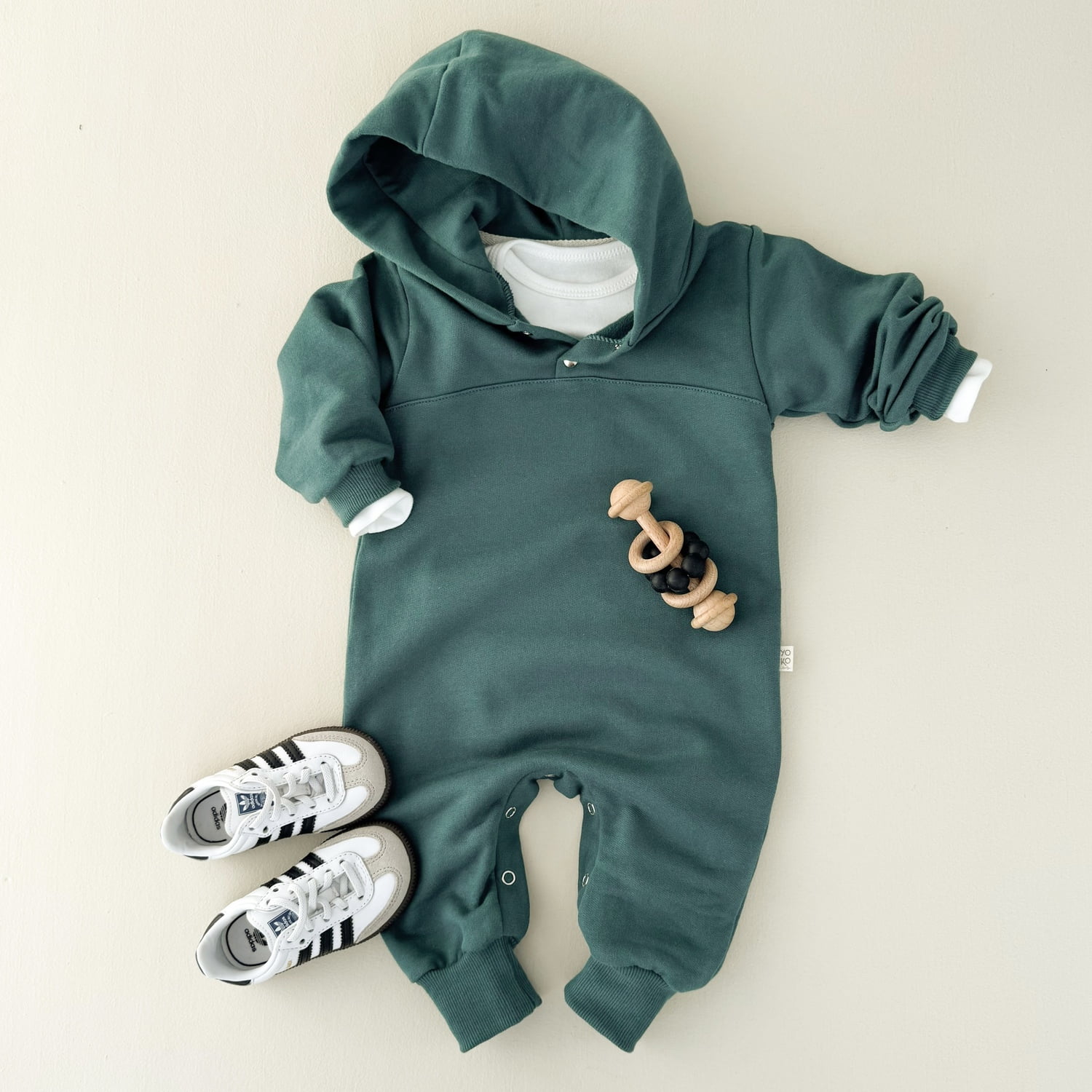 Macacão Bebê Moletom Peluciado Comfy Capuz – Verde Aurora
