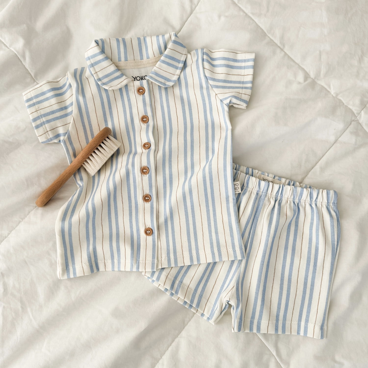Conjunto Bebê Pijama Manga Curta com Gola – Listrado Orgânico