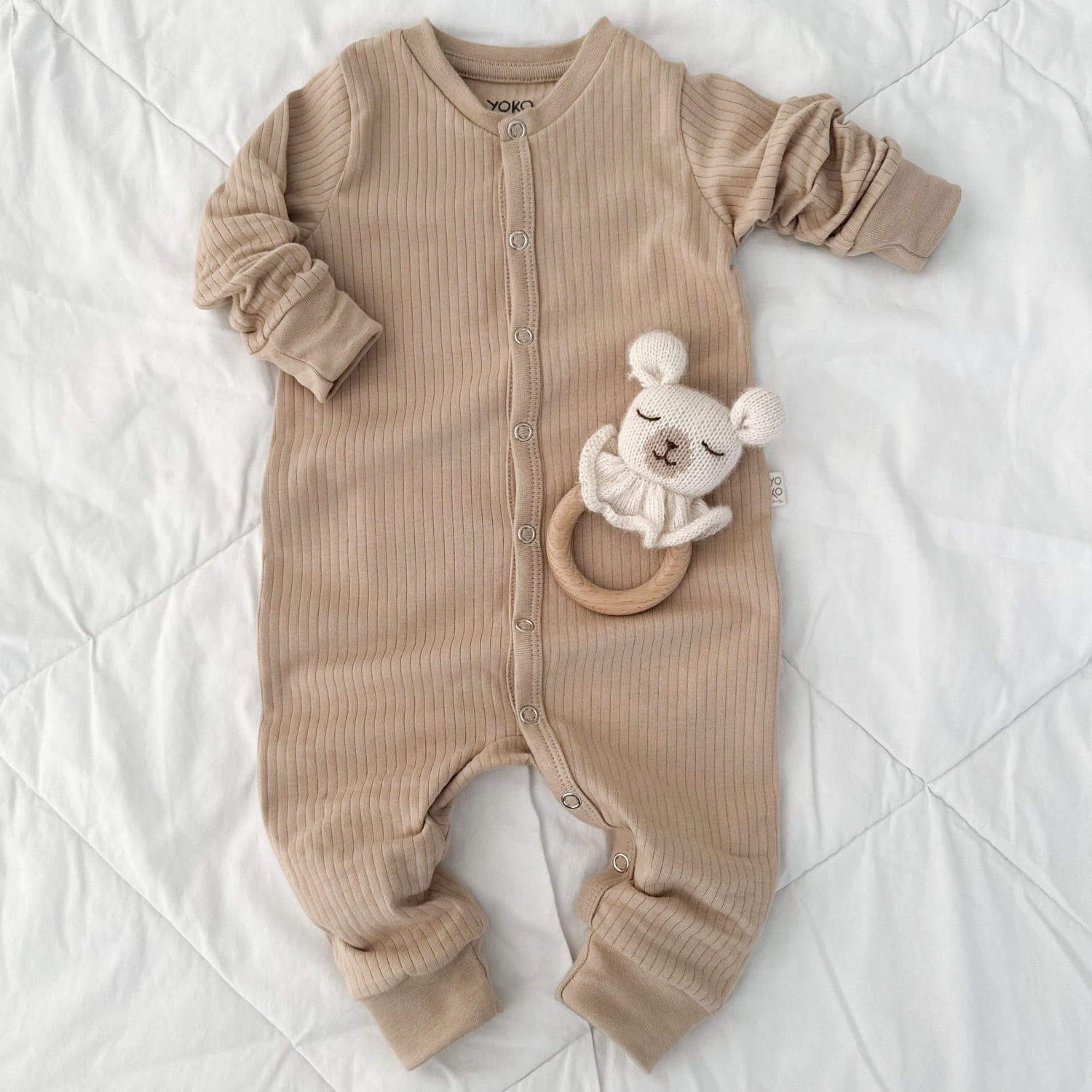 Macacão Bebê Pijama Manga Longa Canelado – Latte