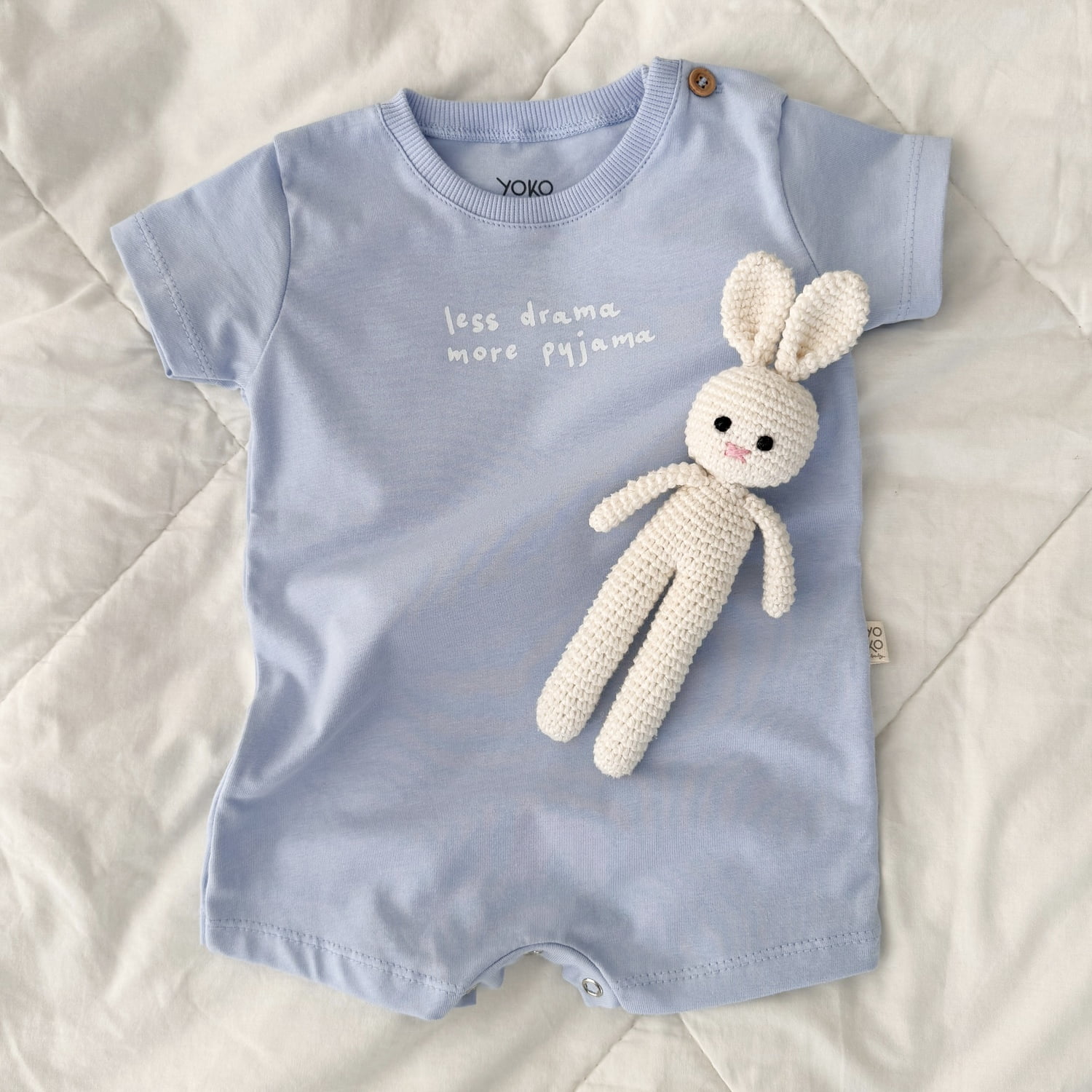 Macaquinho Bebê Pijama Manga Curta Cotton Leve – Azul Calmaria