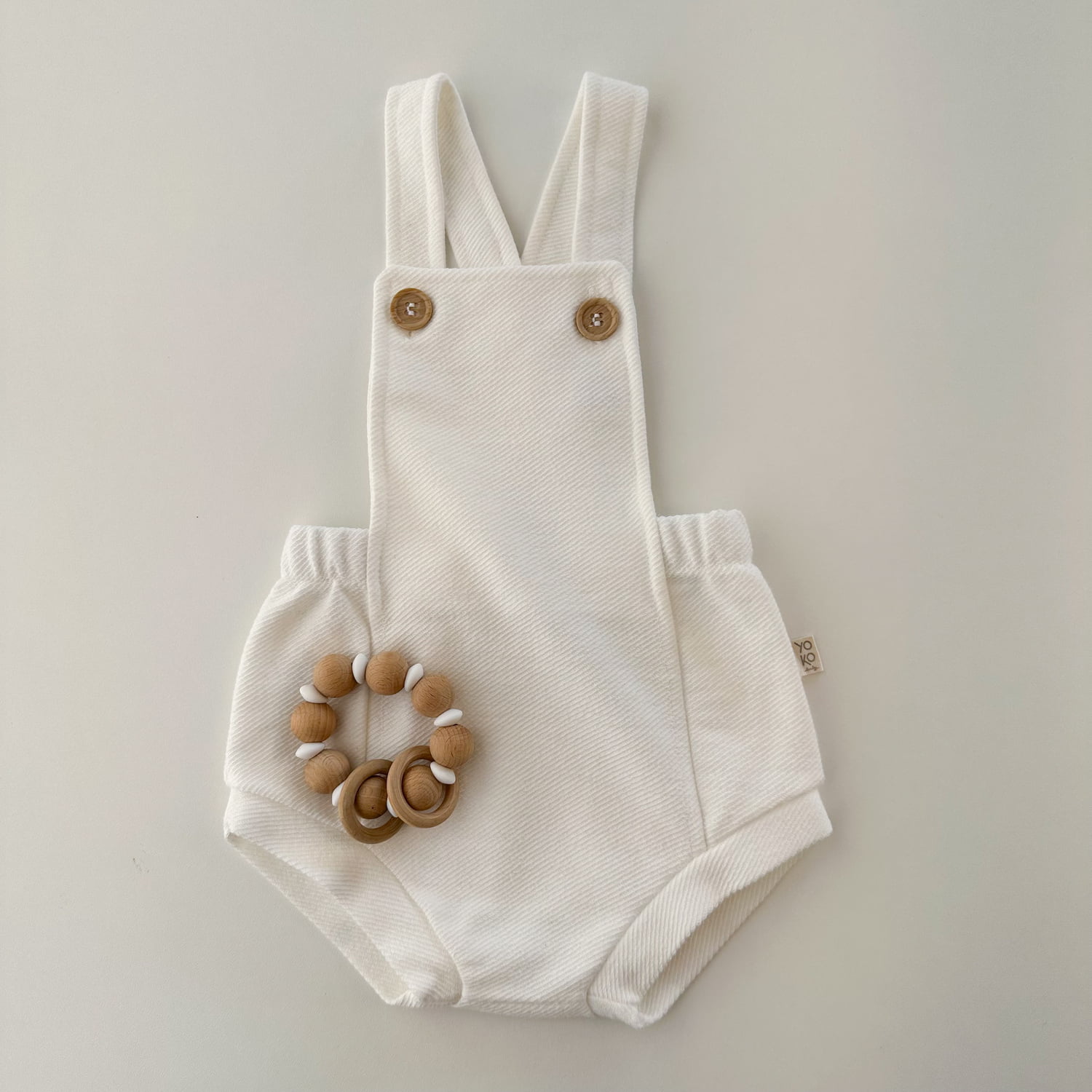 Jardineira Bebe Bloomer Moletinho Texturizado  -  Off White