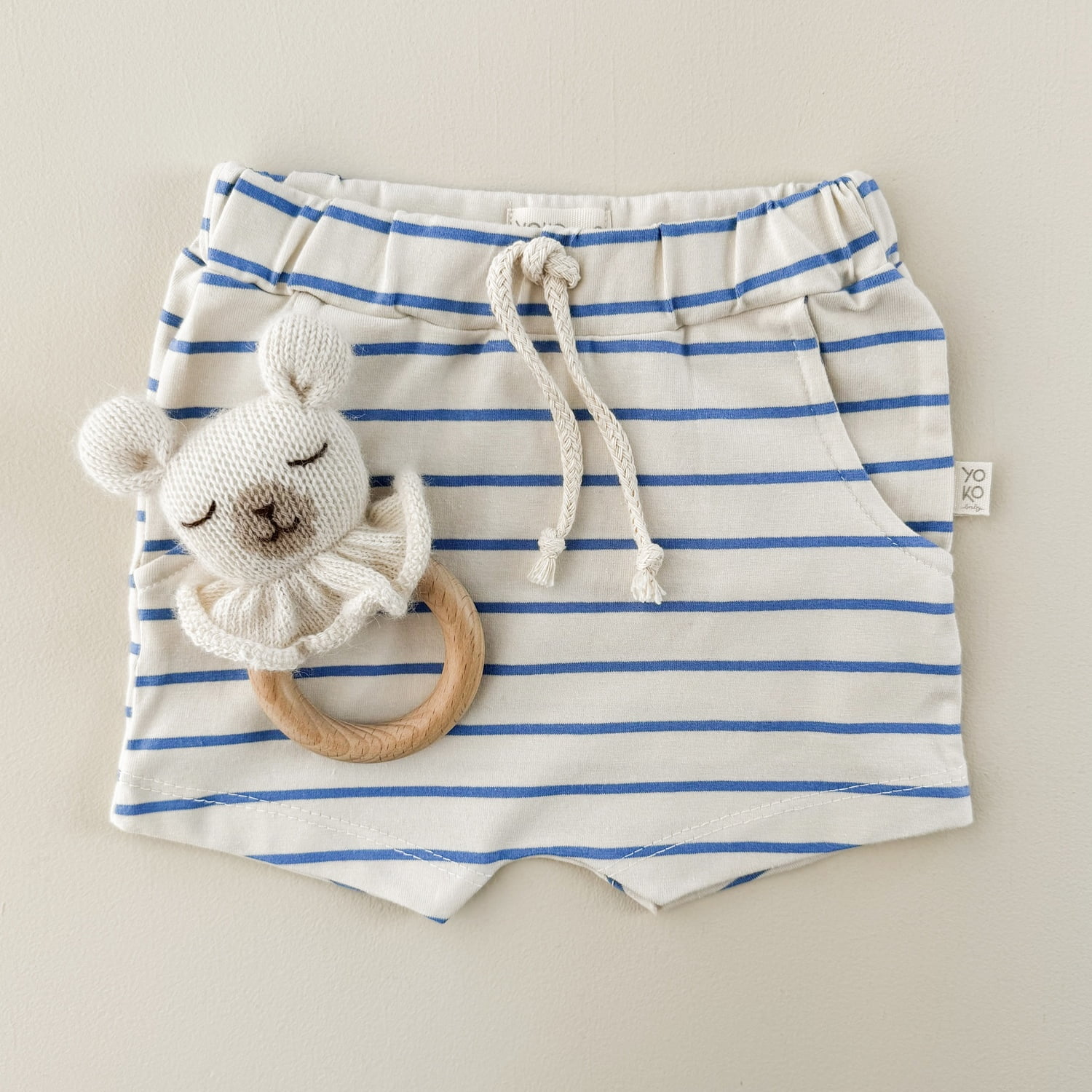 Short Bebe Saruel - Listrado Marfim e Azul