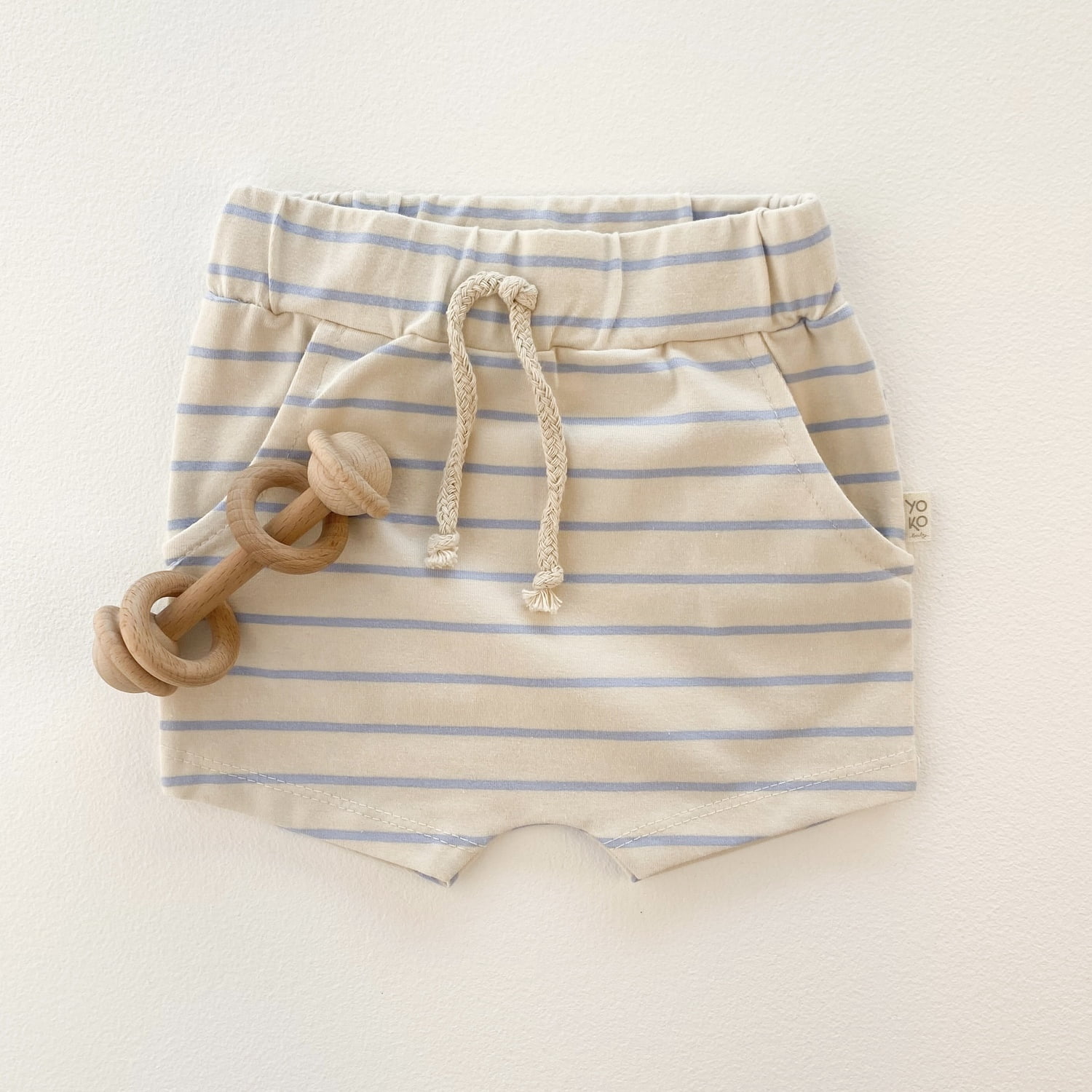 Short Bebe Saruel - Listrado Marfim e Azul Sereno