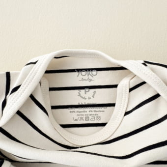 Body Bebê Manga Longa Unissex – Listrado Marfim e Preto