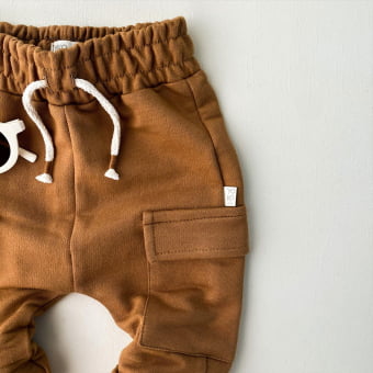 Calça Cargo Bebe Moletom - Caramelo