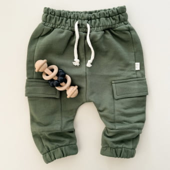 Calça Cargo Bebe Moletom - Verde Floresta