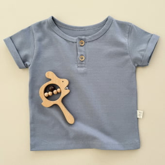 Camiseta Bebe Manga Curta Botões - Azul Brisa