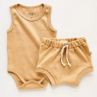 Conjunto Bebe Body Regata Canelado - Mel