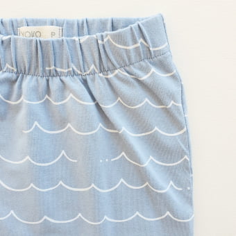 Conjunto Bebe Body Manga Curta e Calça Ondas - Azul