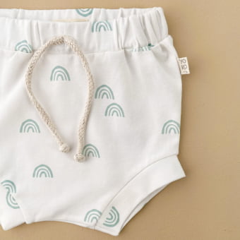 Conjunto Bebe Body Manga Curta e Tapa Arco-Íris - Off White e Aqua