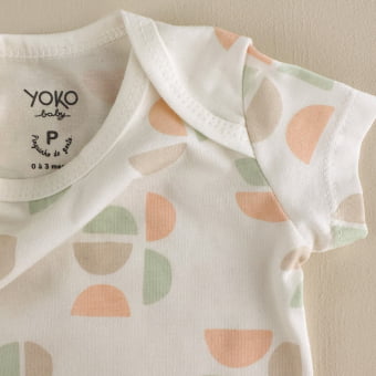 Conjunto Bebe Body Manga Curta e Tapa Fraldas Arcos - Off White