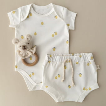 Conjunto Bebe Body Manga Curta e Tapa Fraldas - Lemon