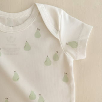 Conjunto Bebe Body Manga Curta e Tapa Fraldas Pêra - Off White e Verde Menta