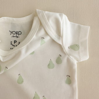 Conjunto Bebe Body Manga Curta e Tapa Fraldas Pêra - Off White e Verde Menta