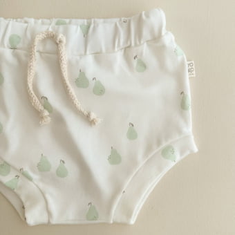 Conjunto Bebe Body Manga Curta e Tapa Fraldas Pêra - Off White e Verde Menta