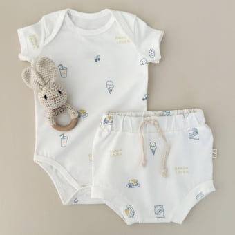 Conjunto Bebe Body Manga Curta e Tapa Fraldas - Snack Lover