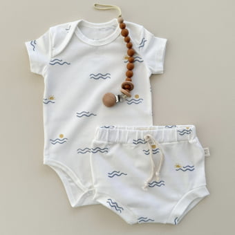 Conjunto Bebe Body Manga Curta e Tapa Fraldas - Sun & Sea