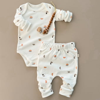 Conjunto Bebe Body Manga Longa e Calça Saruel - Arte Orgânica Marrom