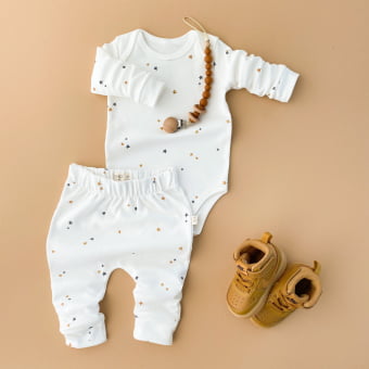 Conjunto Bebe Body Manga Longa e Calça Saruel - Estrelinhas