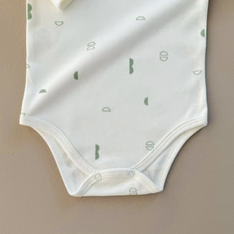 Conjunto Bebe Body Manga Longa e Calça Saruel - Geométrico Verde