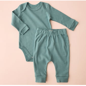 Conjunto Bebe Body Manga Longa e Calça Saruel - Verde Jade