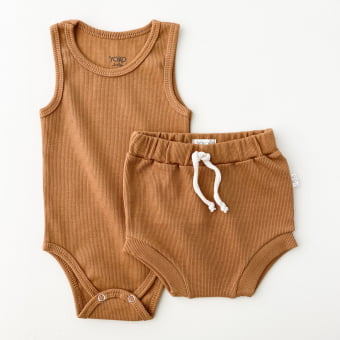 Conjunto Bebe Body Regata Canelado - Caramelo